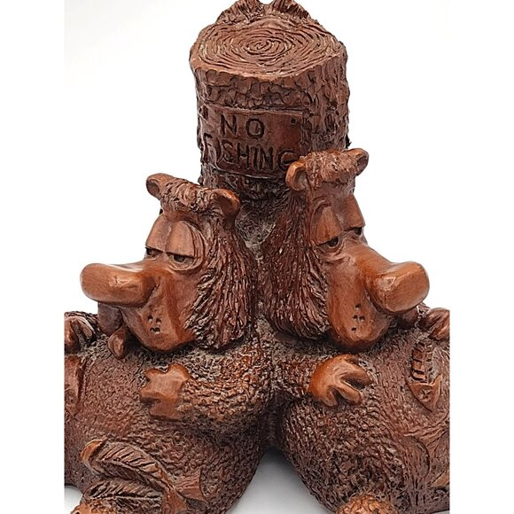 Pecan Shell Resin Bears No Fishing Figure Red Mill MFG Vintage 1990s 6 Inch - Picture 14 of 15